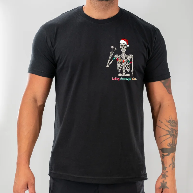 Salty Savage Unisex "Holiday Peace Skeleton" Tee | Basic Graphic T-Shirt Round Neck Polyester