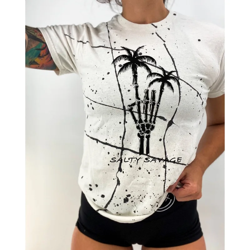 Salty Savage Unisex "Rock On" Paint Splatter Tee Anti-Pilling Machine Wash Handmade