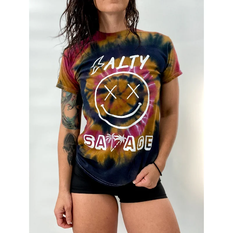 Salty Savage Unisex "OG Smile 90’s Summer" Tie Dye Tee Beaded Sequined Faux Fur