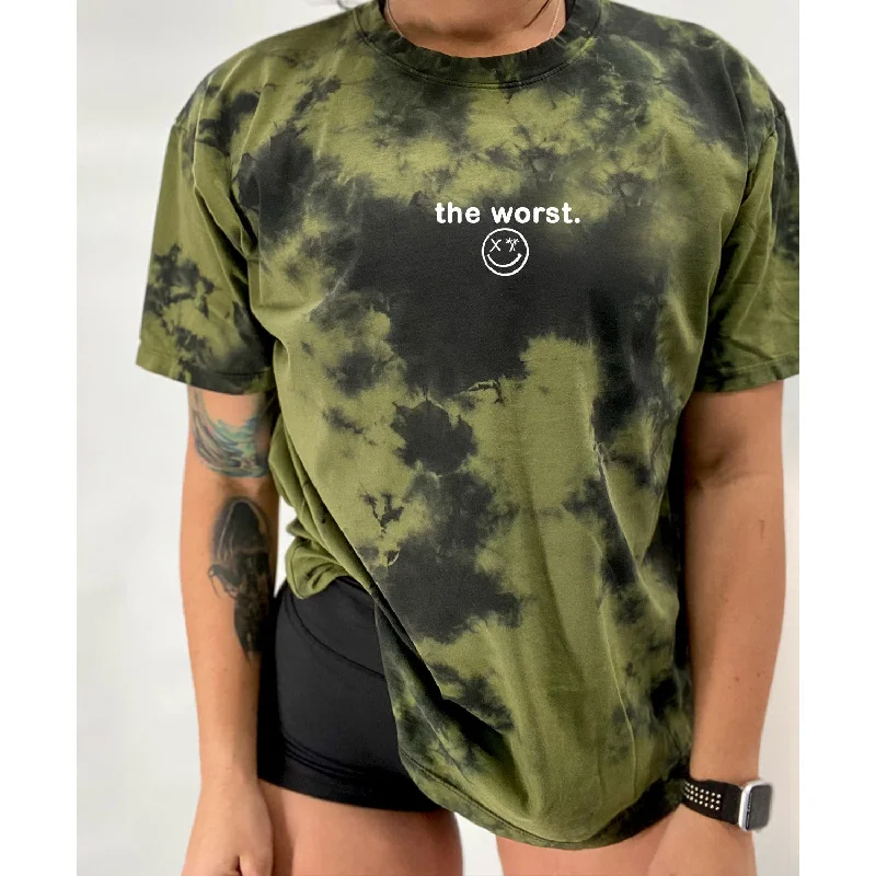 Salty Savage Unisex “the worst” Oversized Tie Dye Crew Tee | Micro Zippered Buttoned Snapped