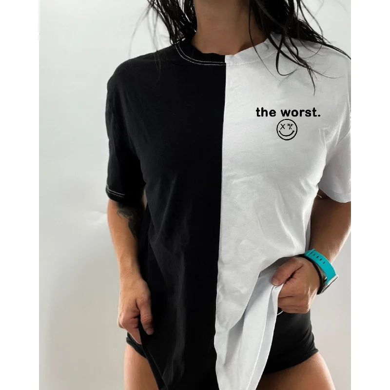 Salty Savage Unisex “the worst” Two Tone Oversized Tee | Basic Oversized T-Shirt Spandex breathable