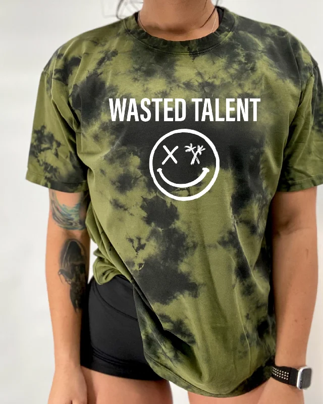 Salty Savage Unisex “WASTED TALENT” Oversized Tie Dye Crew Tee Cashmere Blend Cotton Blend Poly Blend