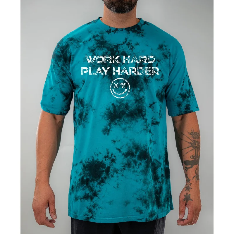 Salty Savage Unisex “WORK HARD, PLAY HARDER” Oversized Tie Dye Crew Tee Terry Blend Velvet Blend Canvas Blend