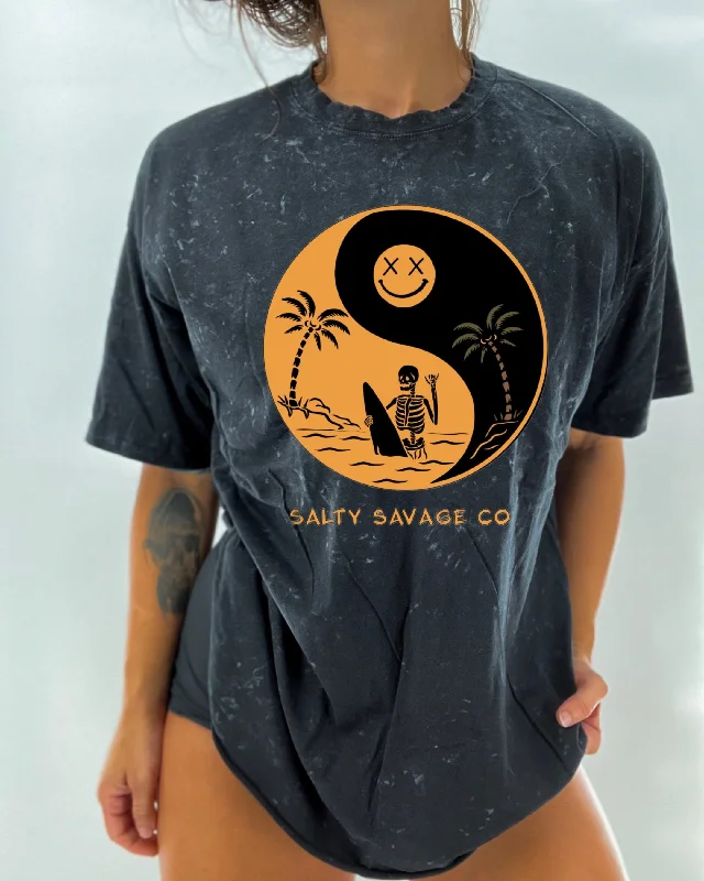 Salty Savage Unisex “Yin Yang” Oversized Tall Crew Tee Collared Crew Neck Turtle Neck