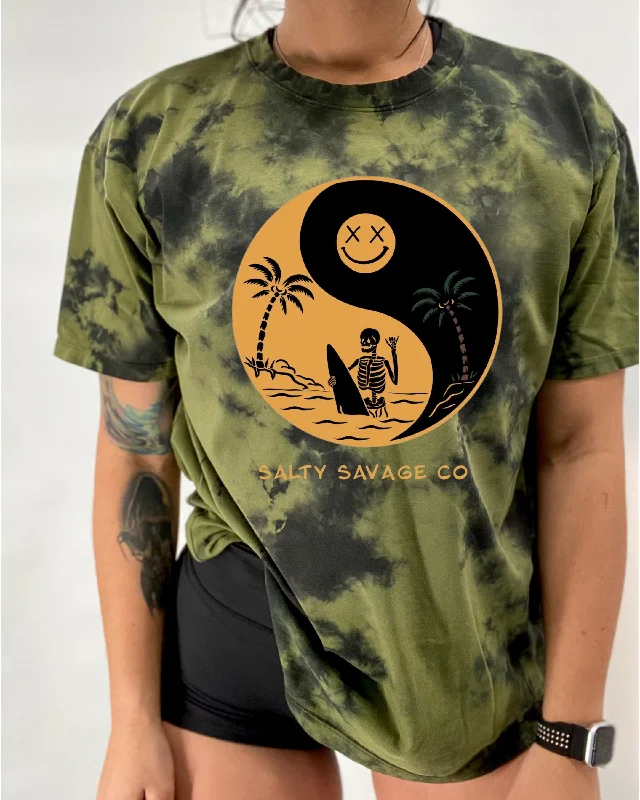 Salty Savage Unisex "Yin Yang" Oversized Tie Dye Crew Tee Fleece Fabric Down Fabric Feather Fabric