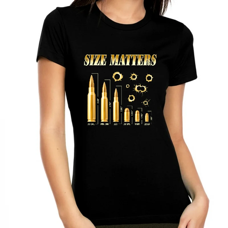 Size Matters Ammo Shirt for Women Gun Shirts for Women 2nd Amendment Shirts for Women Pro Gun Shirt Oversized T-Shirt Spandex breathable