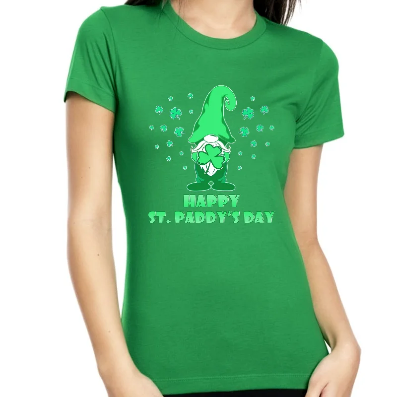 St Patricks Day Shirt Women Cute Irish Gnome Funny Shamrock St Pattys Day Shirts For Women Gnome Shirt Zippered Buttoned Snapped