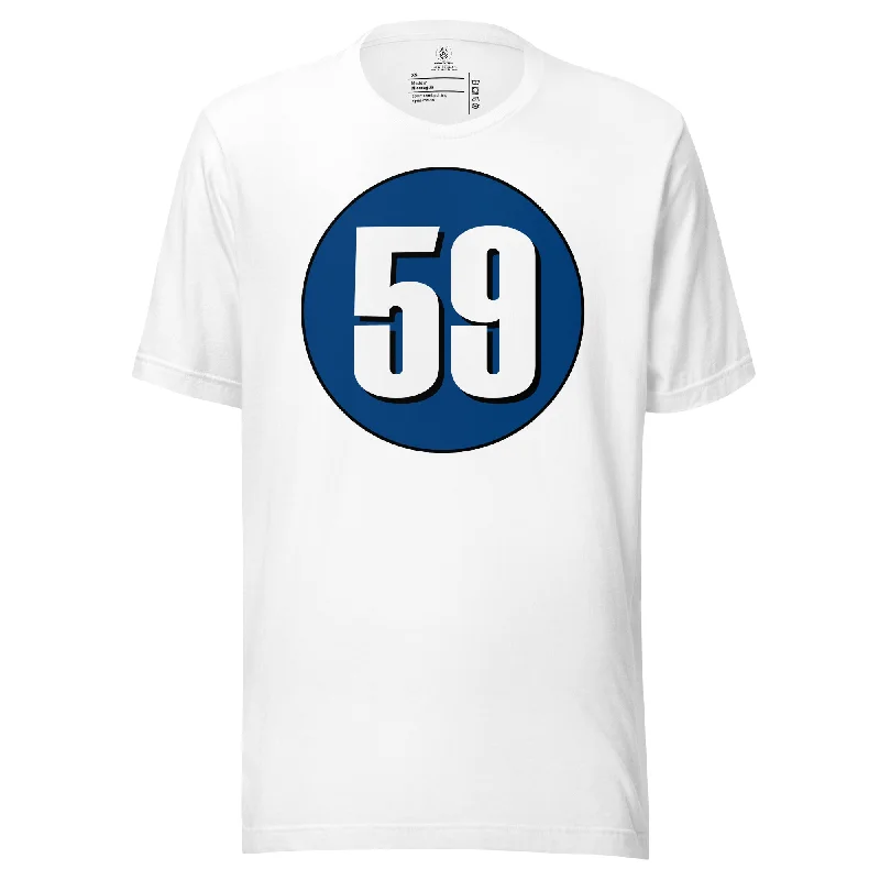 Unisex t-shirt: White on Navy Blue 59 Ribbed T-Shirt High Neck Heavyweight