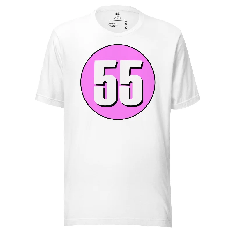 Unisex t-shirt: White on Pink 55 Graphic Embroidered Appliqued