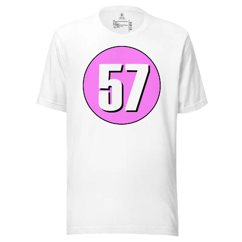 Unisex t-shirt: White on Pink 57 Boxy Fit Fitted Loose