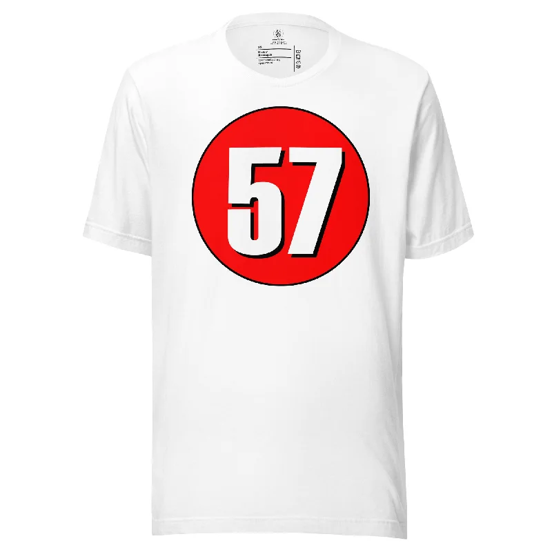 Unisex t-shirt: White on Red 57 Elasticated Padded Insulated